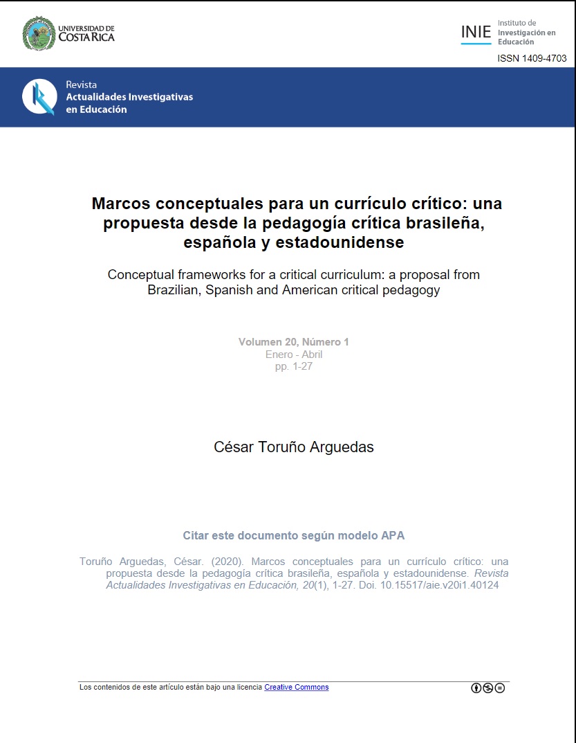 Marcos conceptuales para un currículo crítico: una propuesta desde la pedagogía crítica brasileña, española y estadounidense